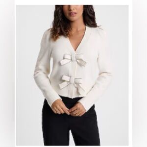 Embellished Bow V-Neck Cardigan